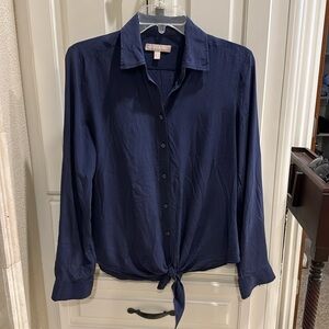 Banana Republic raw silk button down tie shirt